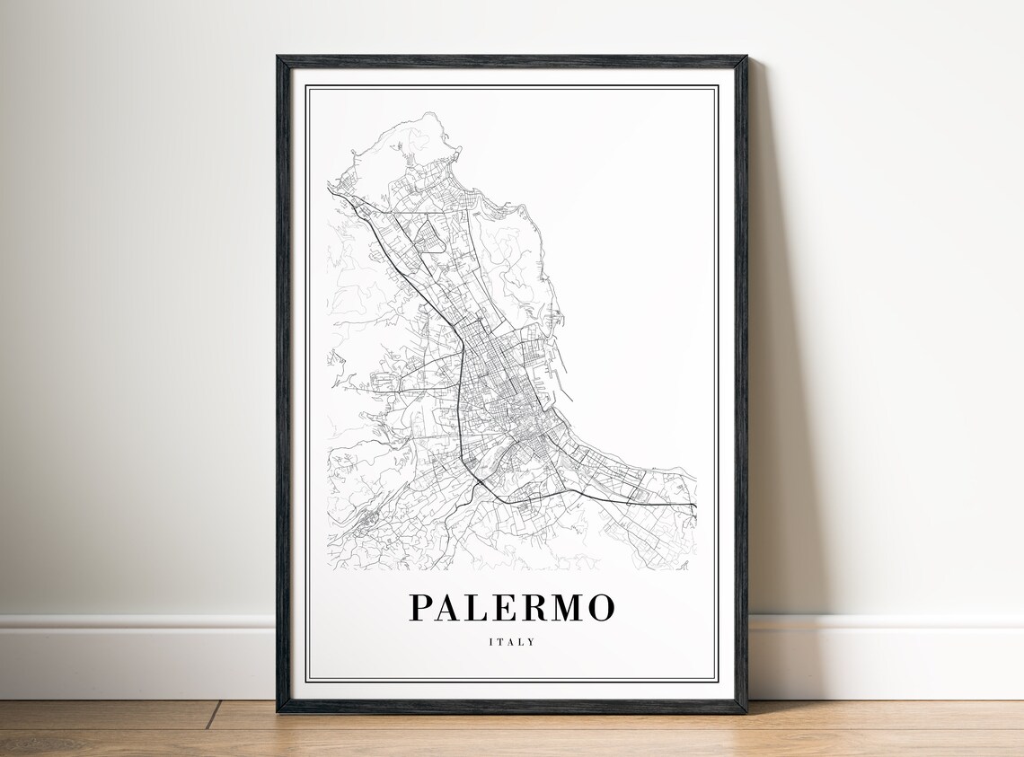 Palermo Italy Minimalist Black and White City Street Map Poster - Image 5