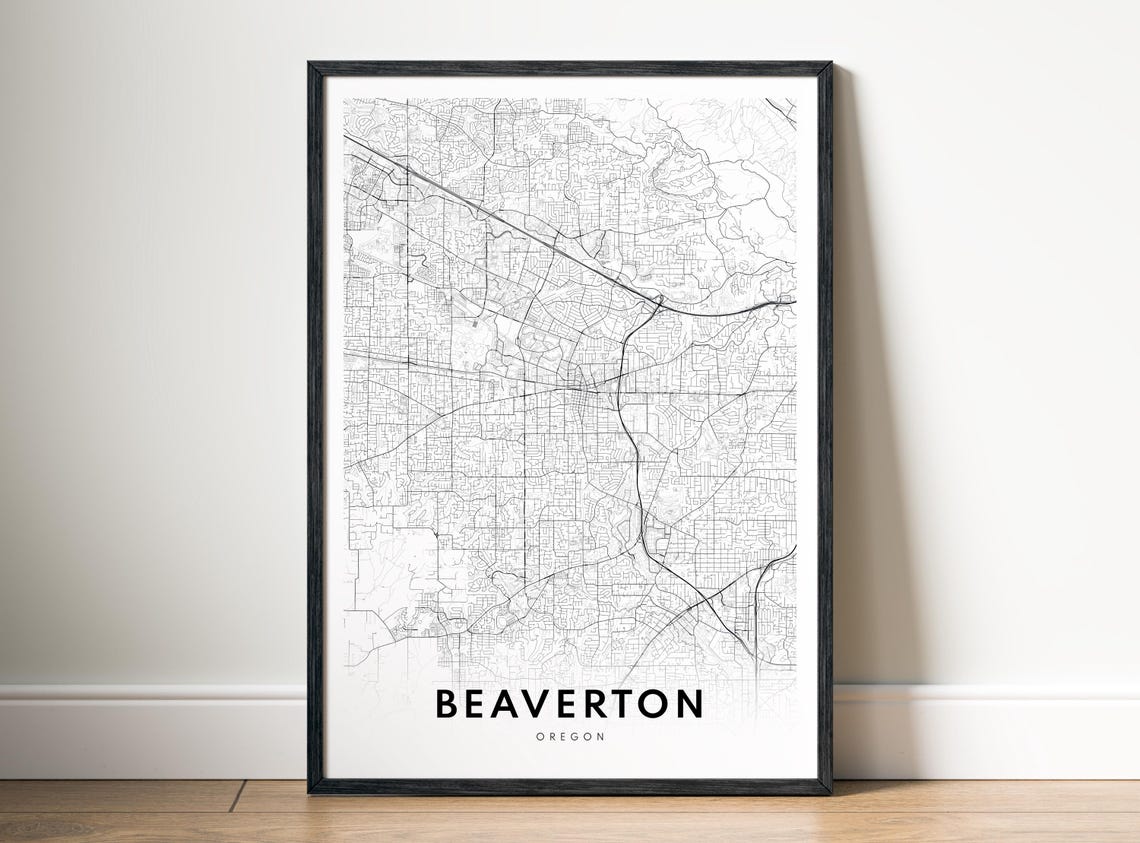 Beaverton Oregon City Street Map Minimalist Black White Poster