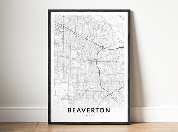 Beaverton Or City Map Poster Oregon Black And White Minimalistic