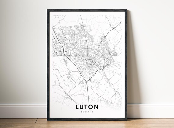 Luton Map Print England Poster Black And White Sketch Street