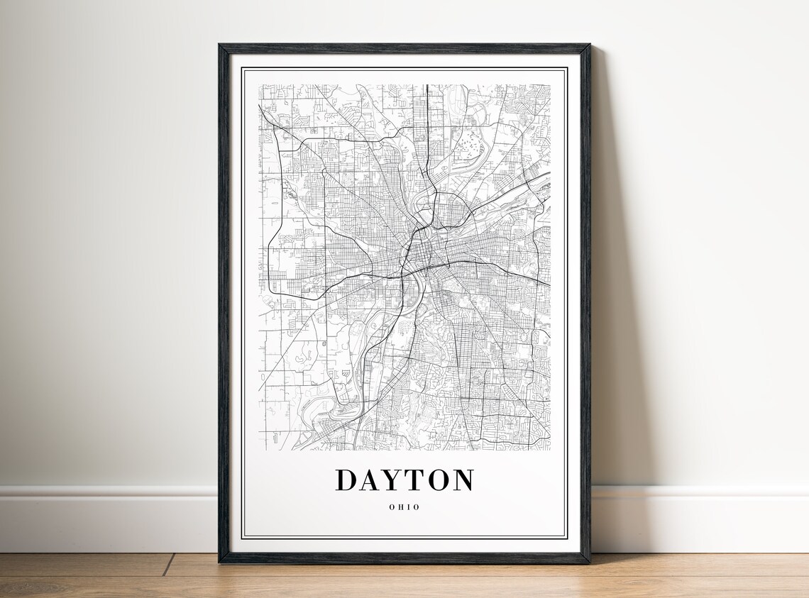 Dayton Ohio Black and White City Street Map Urban Grid Poster - Image 5