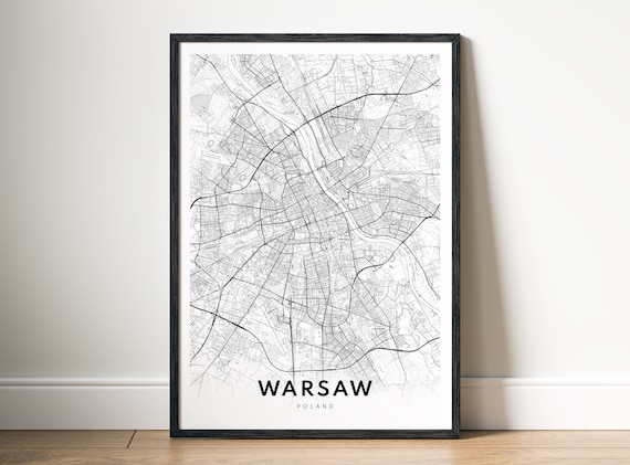 Warsaw Map Print Poland Poster Wall Art Black And White