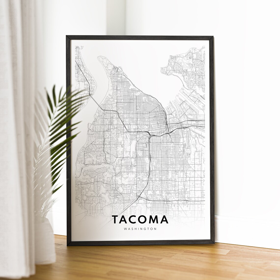 Minimalist Tacoma Washington Black and White Street Map Poster - Image 4
