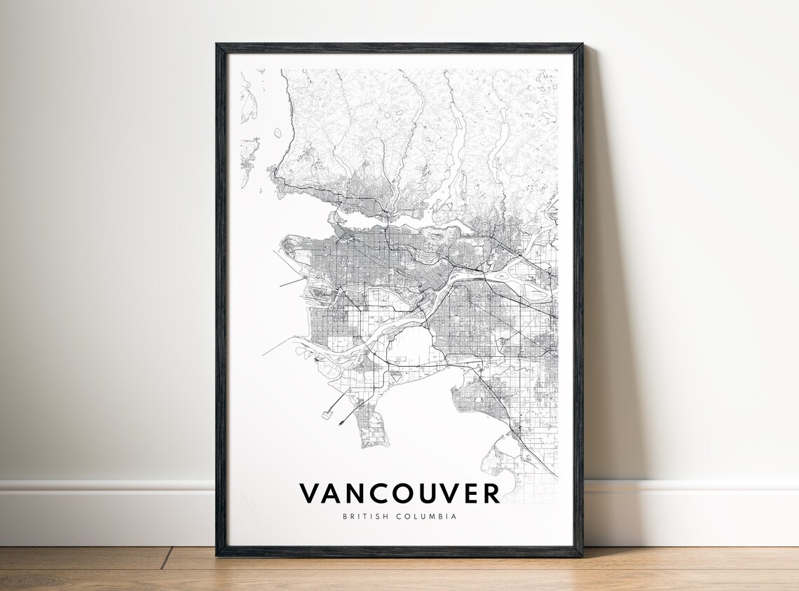 Vancouver British Columbia Street Map Black White City Line Art Poster