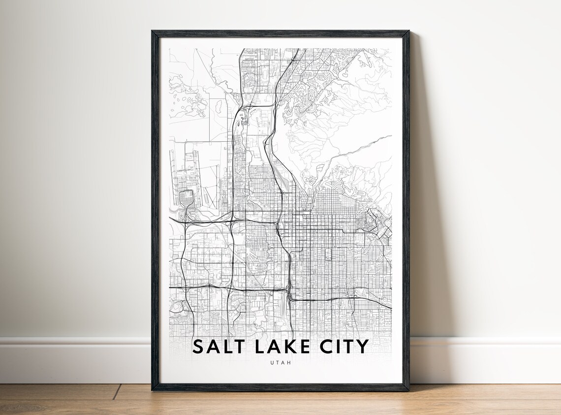 Salt Lake City Utah Minimalist Black and White City Map Poster