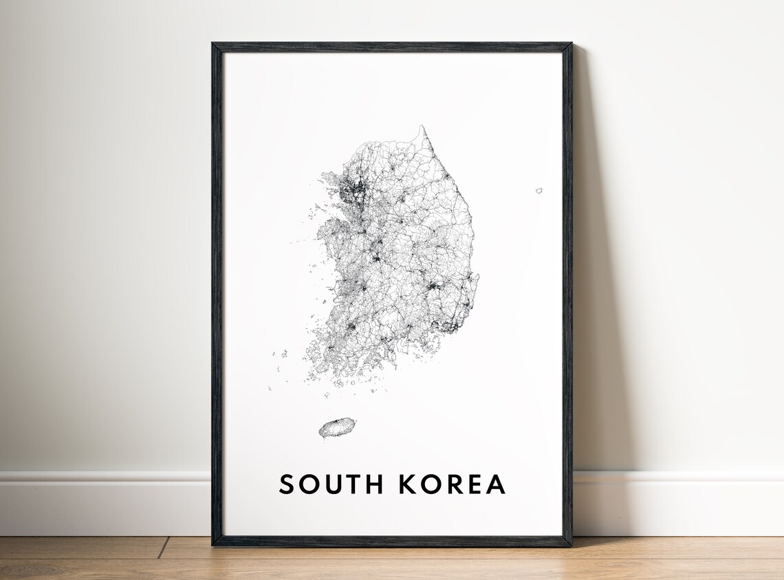 South Korea Minimalist Black And White Country Outline Map Poster - Image 5