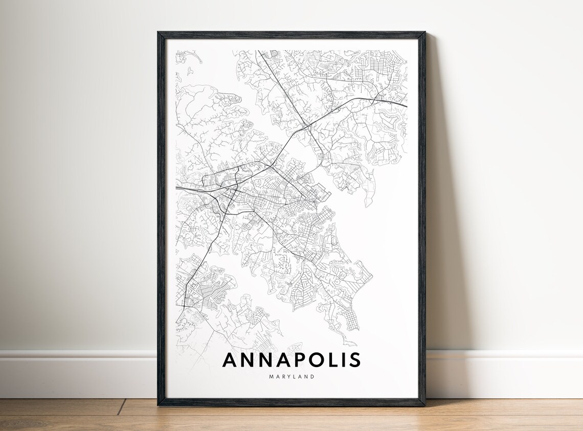 Annapolis Maryland Minimalist Black and White City Map Sketch Poster