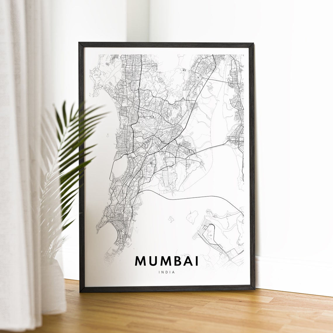 Mumbai India City Street Map Minimalist Line Art Black And White Print - Image 2