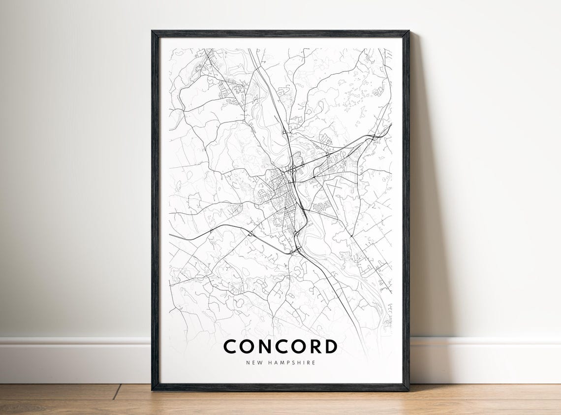 Concord New Hampshire Minimalist Black And White City Map Poster