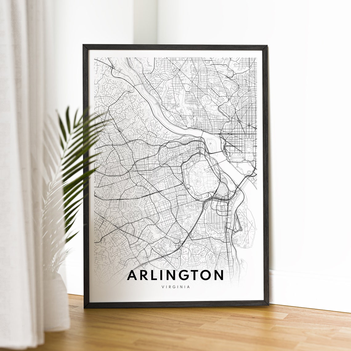 Arlington Virginia Minimalist Black and White City Map Line Art Poster - Image 2