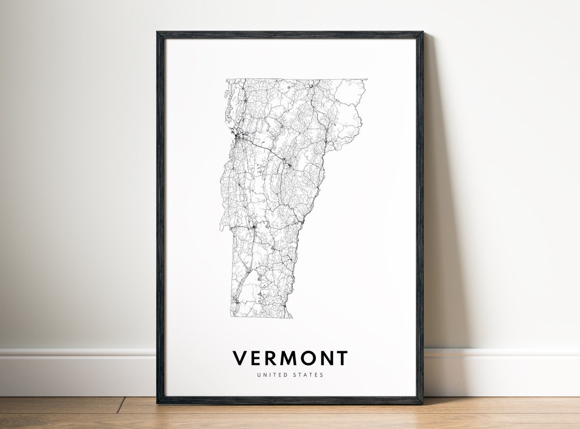 Vermont State Road Map Minimalist Black White Line Art Poster - Image 5