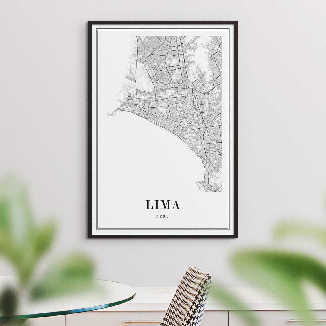Lima Peru Capital City Street Map Black White Minimalist Map Poster - Image 3