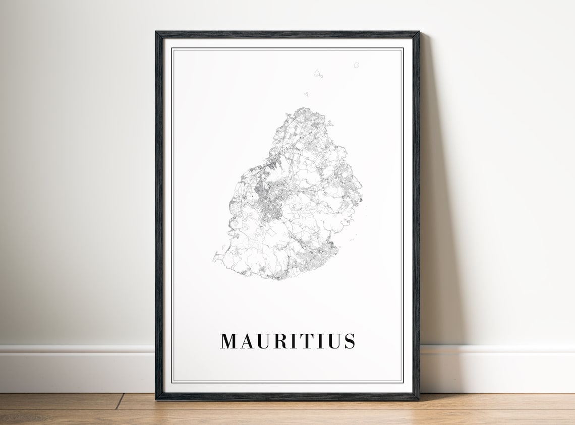 Mauritius Indian Ocean Island Outline Minimalist Travel Map Poster