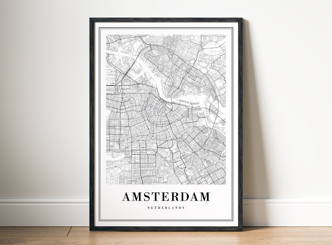 Amsterdam Netherlands Minimalist Street Map Black White Wall Art - Image 5