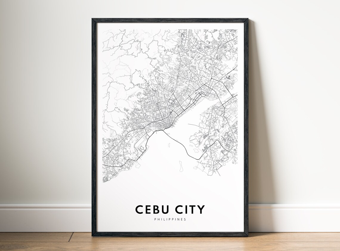 Cebu City Philippines Street Map Minimalist Black White Print