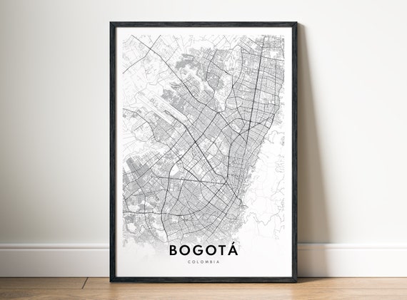 Bogota Colombia Map Print, Black and White Travel Poster