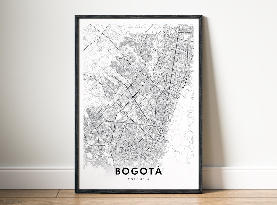 Bogota Colombia Map Print, Black and White Travel Poster