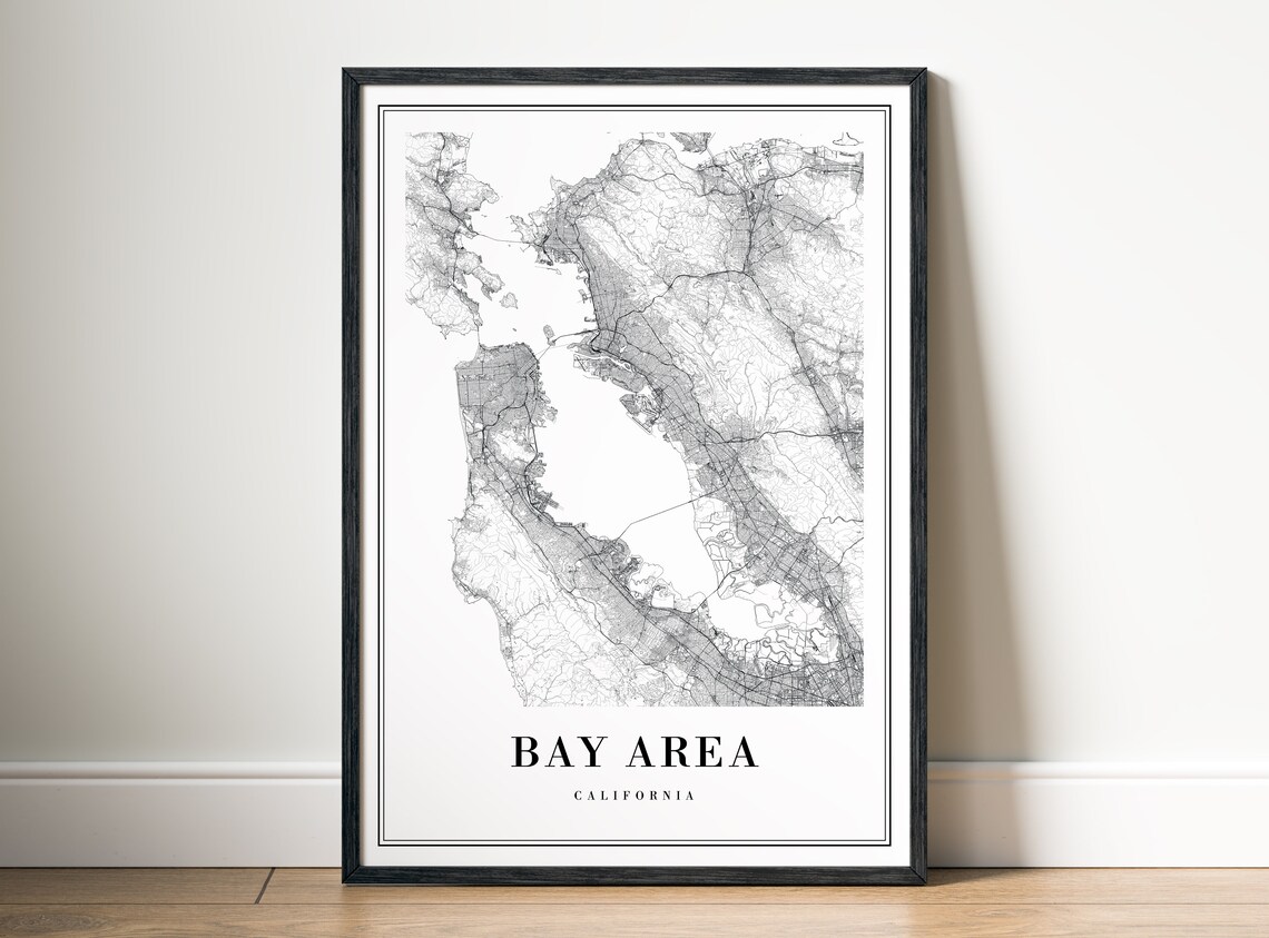 Bay Area California Minimalist Black and White City Map Poster