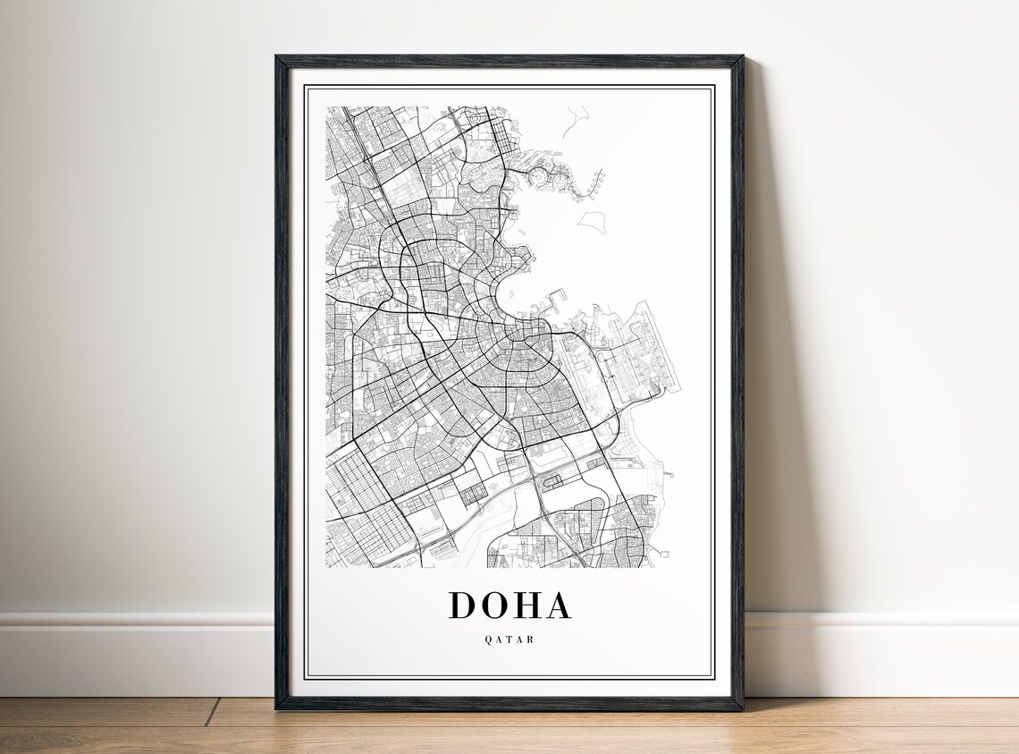 Doha Qatar Street Map Black and White City Line Art Minimalist Poster - Image 5