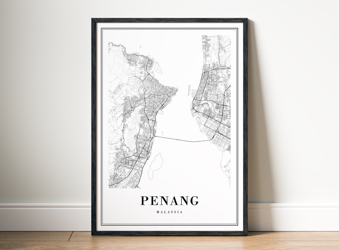 Penang Malaysia City Street Map Minimal Black White Map Wall Print - Image 5