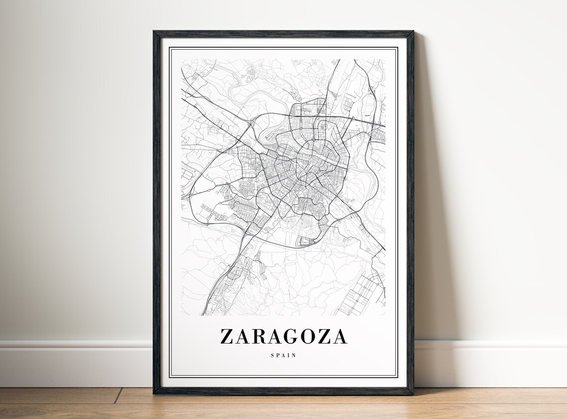 Minimalist Zaragoza Spain Black and White Street Map Art Poster - Image 5