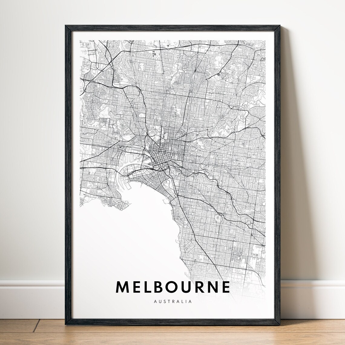 Melbourne Minimal Map Art Print, Black And White