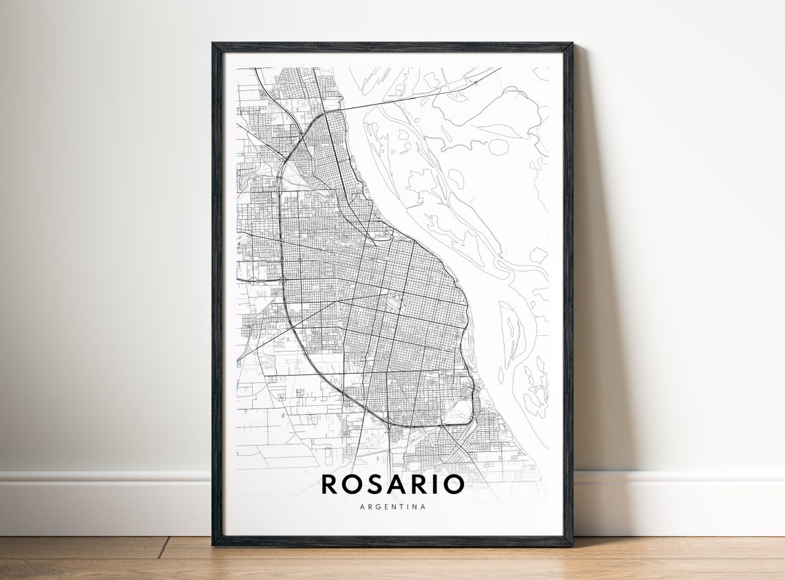 Rosario Argentina City Street Map Minimal Black White Map Wall Print