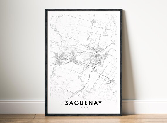 Saguenay Map Poster Qubec Black And White Minimalistic City Art