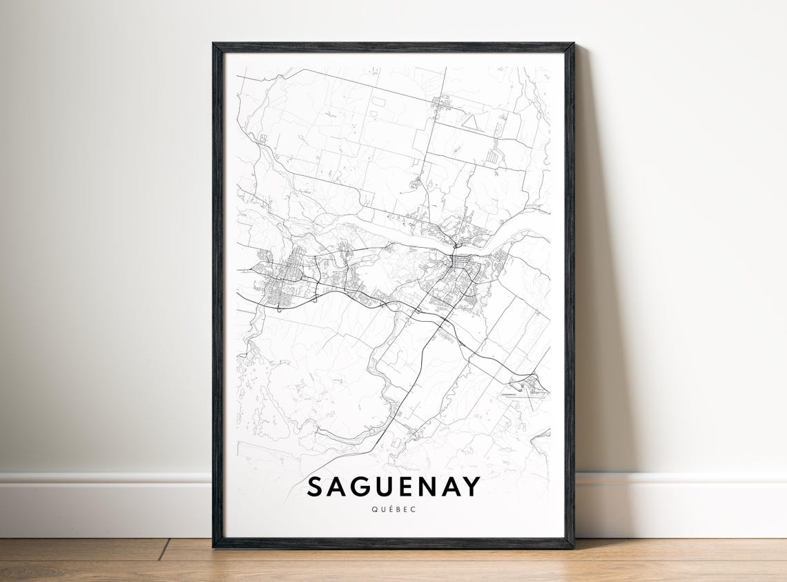 Saguenay Quebec Canada City Map Minimalist Black Line Art Poster