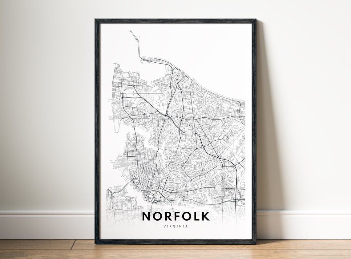 Minimalist Norfolk Virginia Black and White Street Map Poster - Image 5