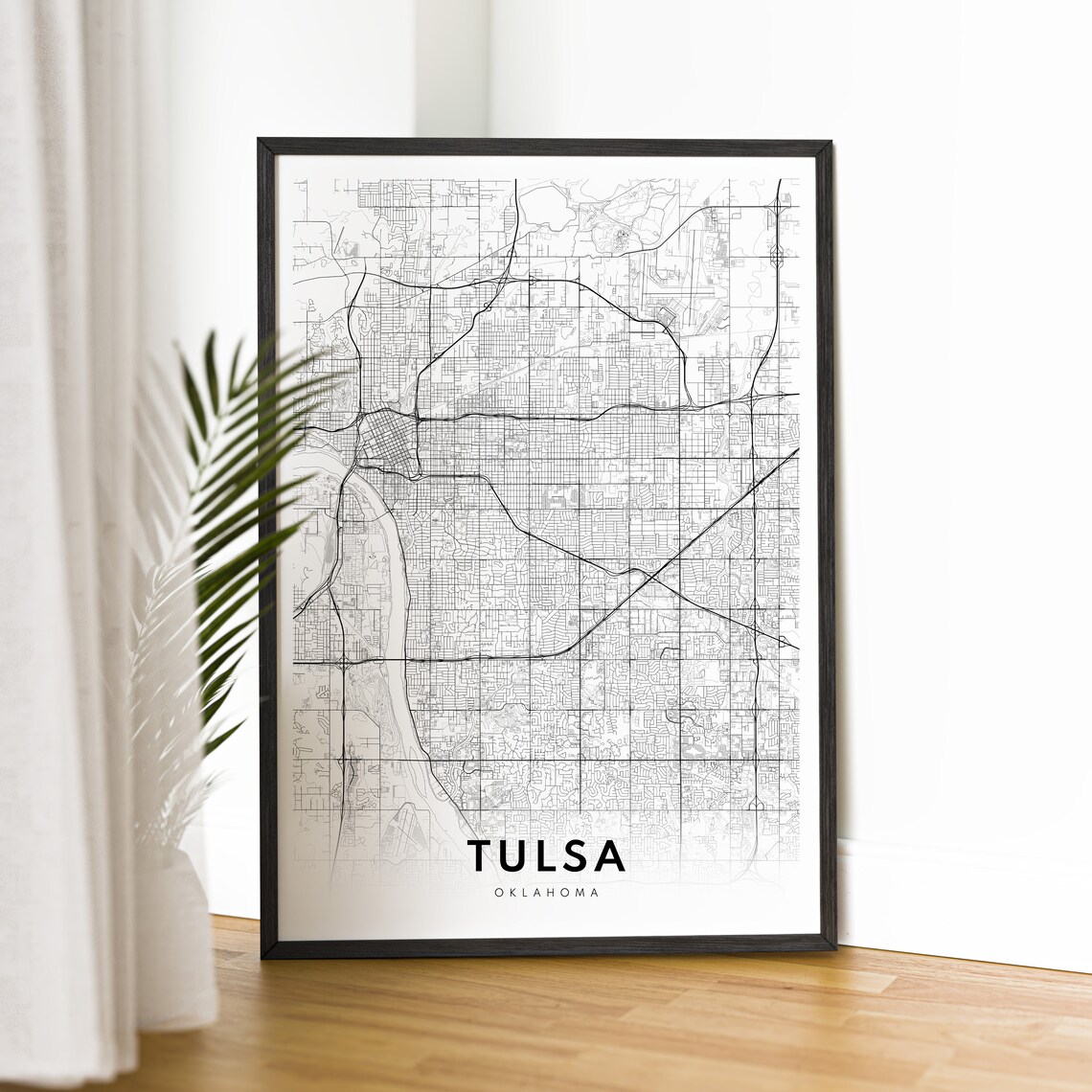Tulsa Oklahoma Modern Minimalist Black White City Street Map Poster - Image 2