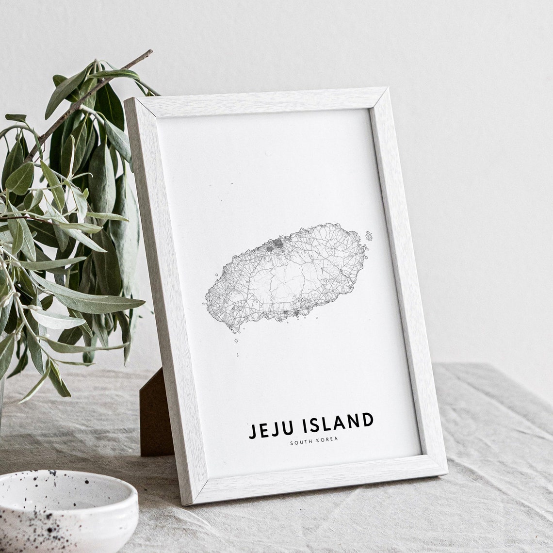 Jeju Island South Korea Island Road Map Black And White Print - Image 4
