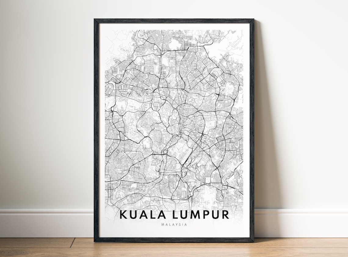 Kuala Lumpur Malaysia Street Map Black and White City Line Art Poster