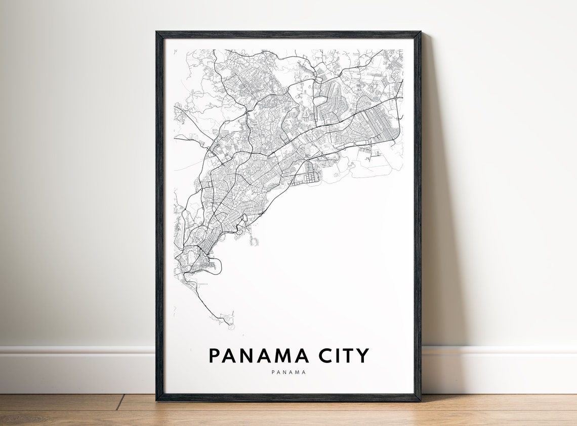 Panama City Panama Minimalist Black and White City Map Line Art Poster