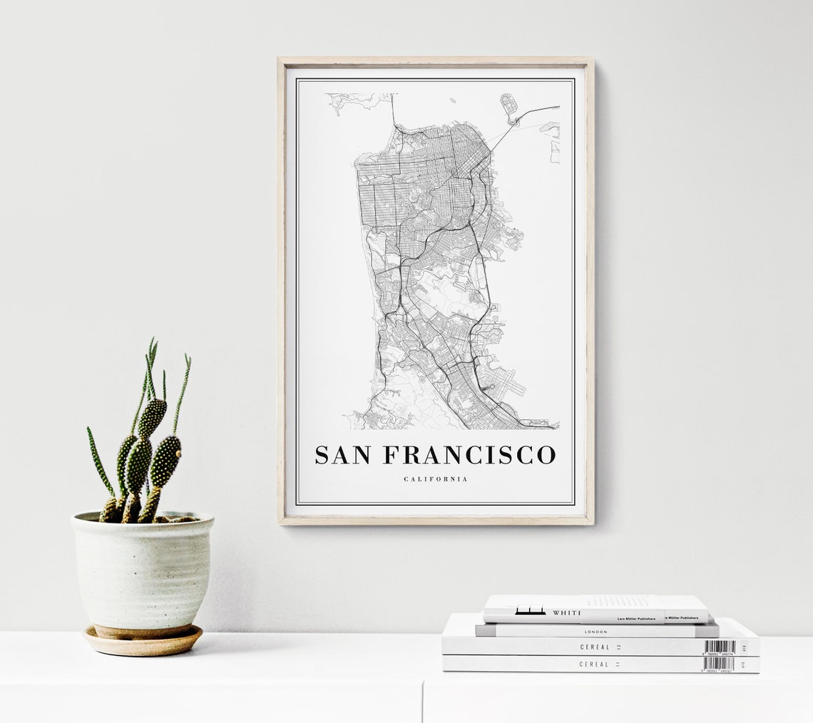 San Francisco California Minimalist Black and White Map Poster - Image 2