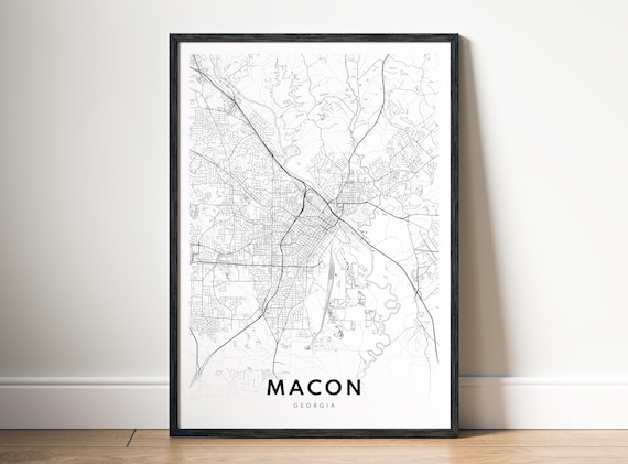 Macon Map Print Georgia Poster Black And White Wall Art Sketch