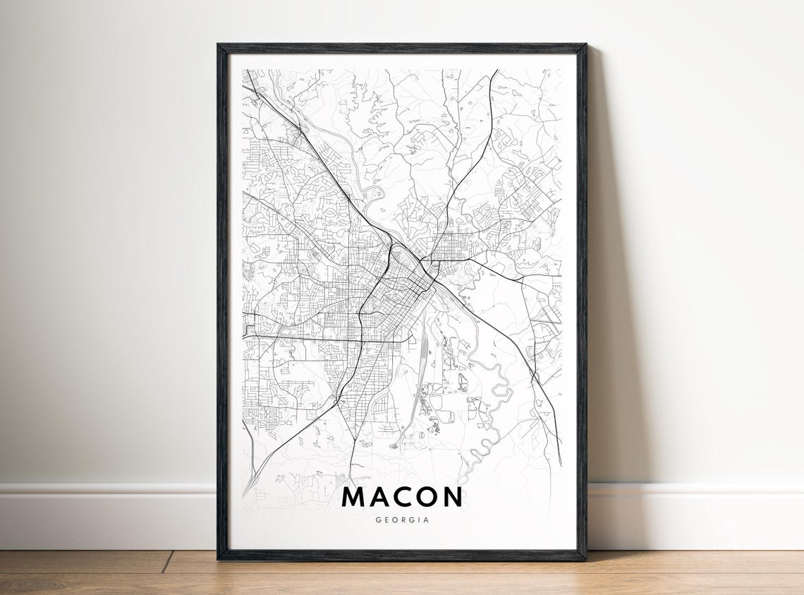 Macon Georgia City Street Map Minimalist Black White Hometown Poster