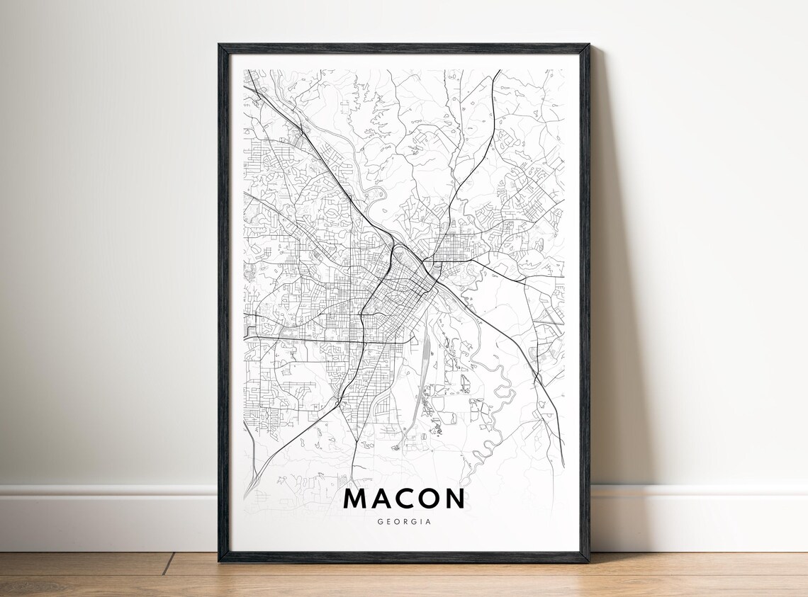 Macon Map Print Georgia Poster Black And White Wall Art Sketch