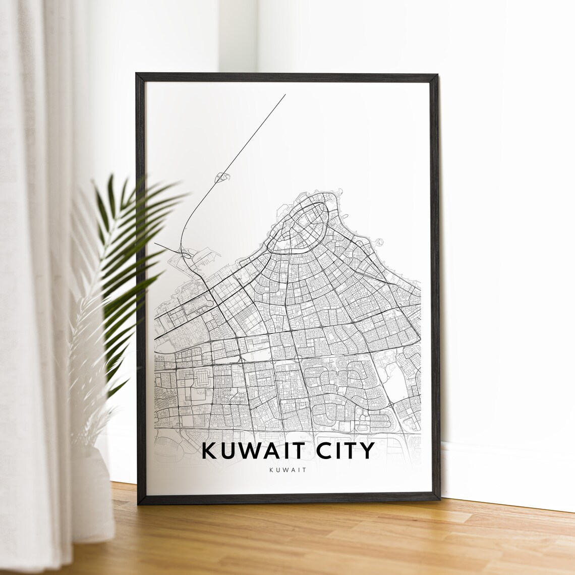 Kuwait City Kuwait Minimalist Black and White City Map Poster - Image 2