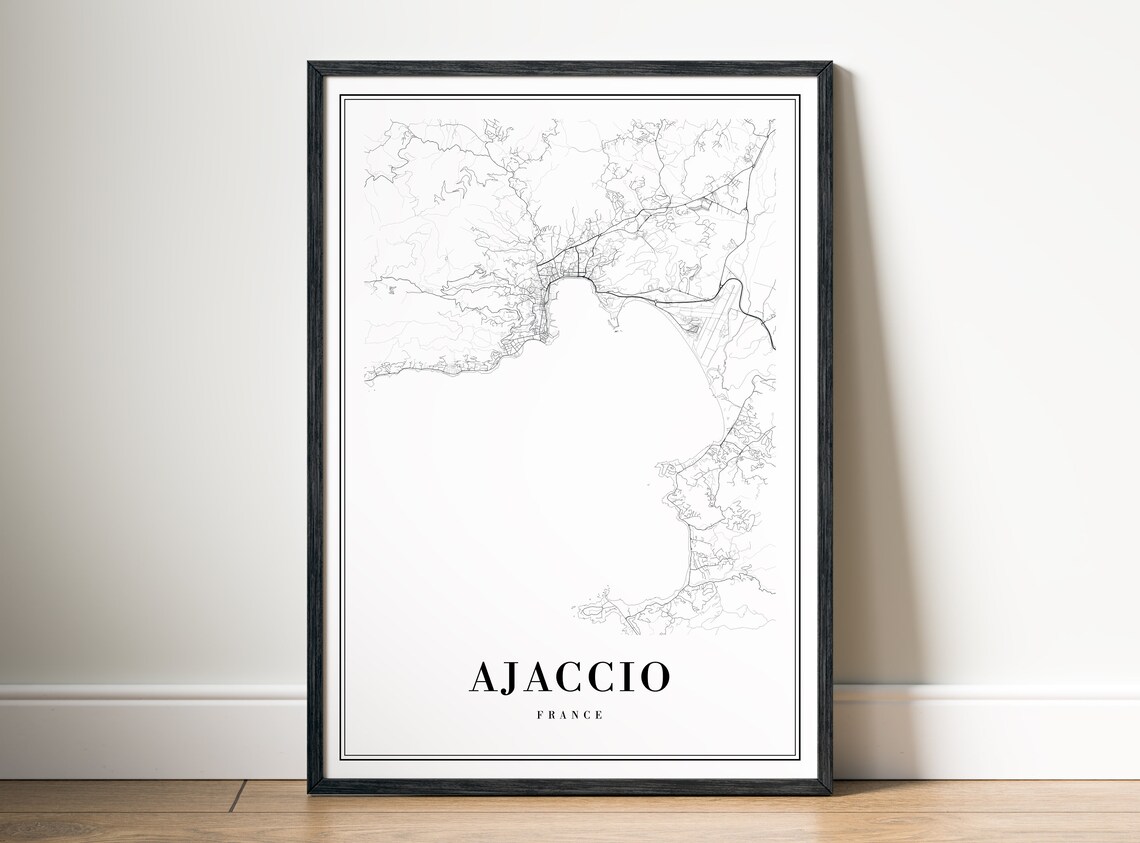 Ajaccio France Corsica Bay City Map Minimalist Black White Poster - Image 5