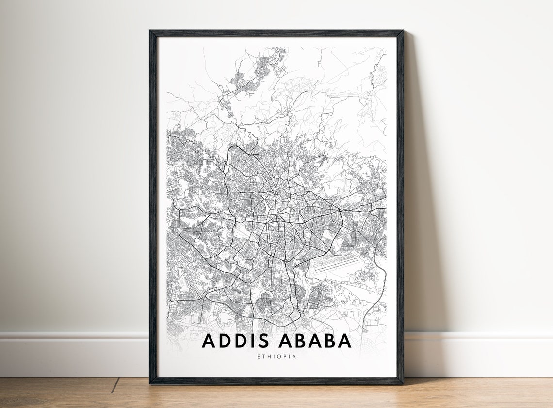 Addis Ababa Ethiopia Street Map Minimalist Black White Print