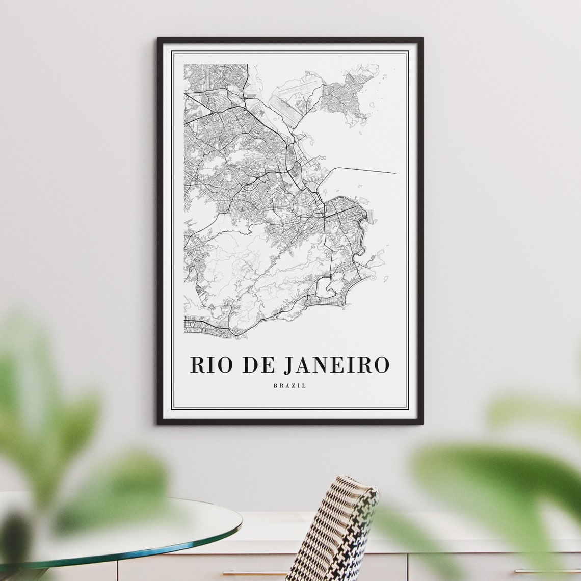 Rio de Janeiro Brazil Black and White City Map Minimalist Wall Art - Image 3