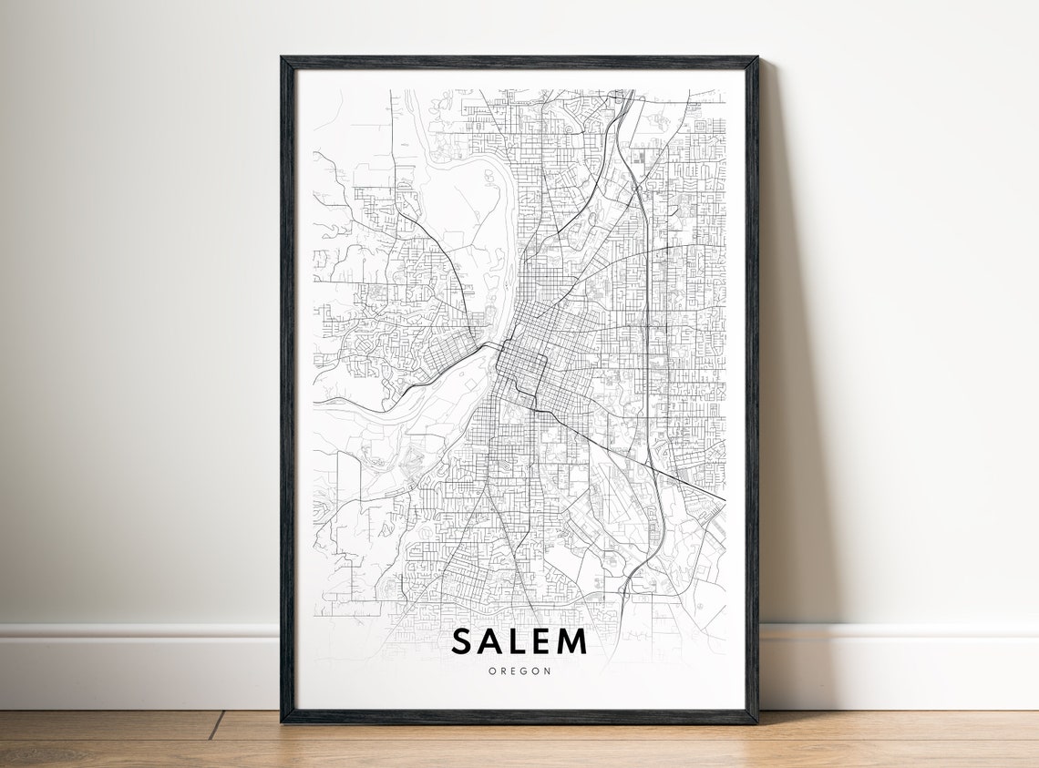 Salem Oregon City Street Map Black White Minimalist Map Poster