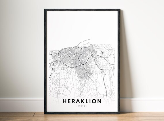 Heraklion Greece Map Poster Black And White Minimalistic Print City Art