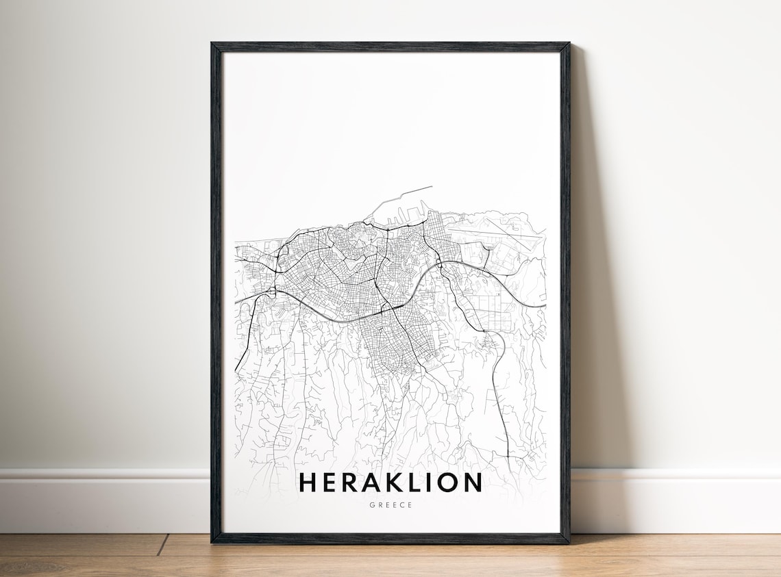 Modern Minimalist Heraklion Greece City Street Map Line Poster
