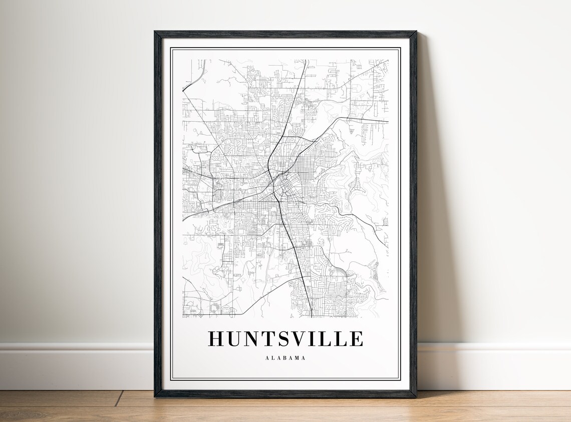 Minimalist Huntsville Alabama Black and White Street Map Poster - Image 4