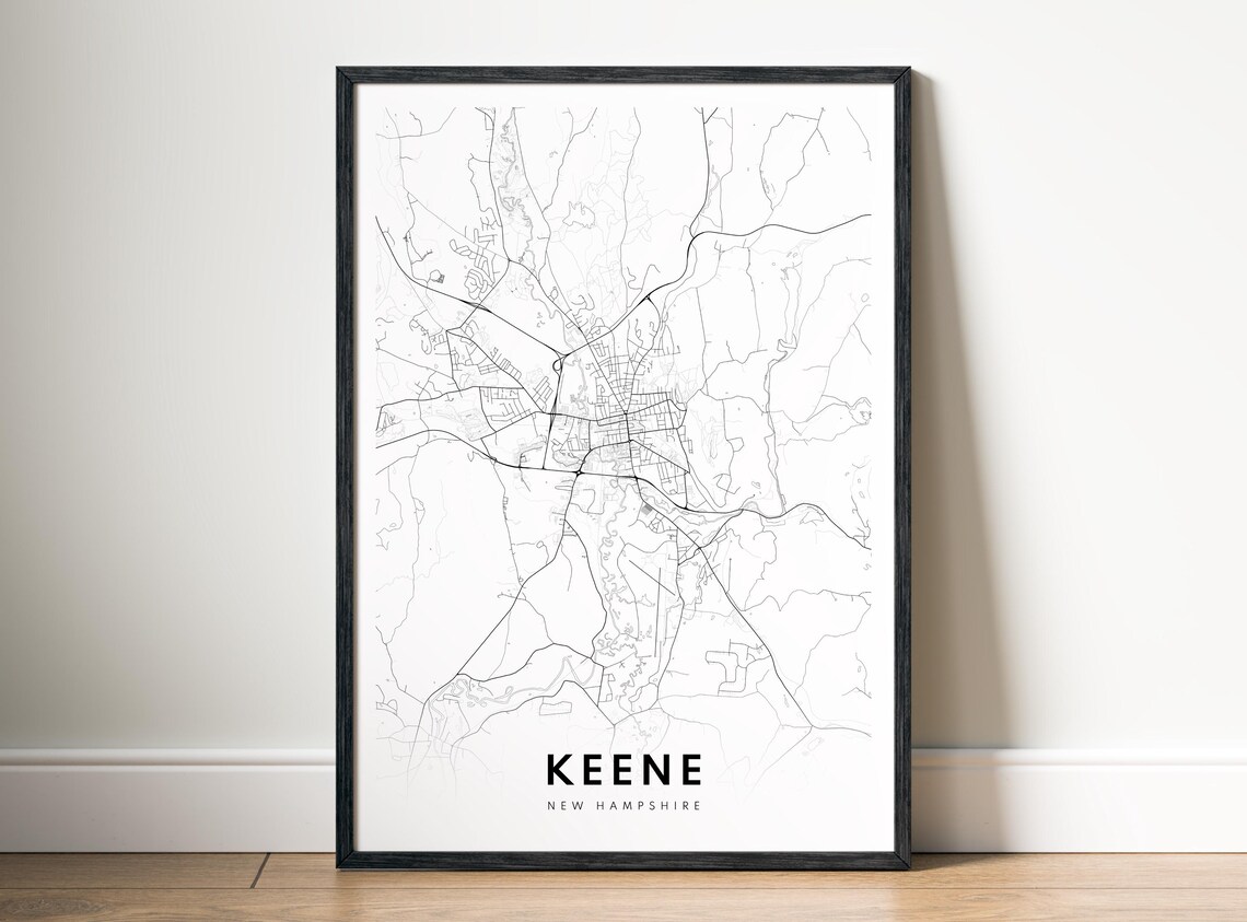 Keene Nh City Map Poster New Hampshire Black And White Minimalistic Print