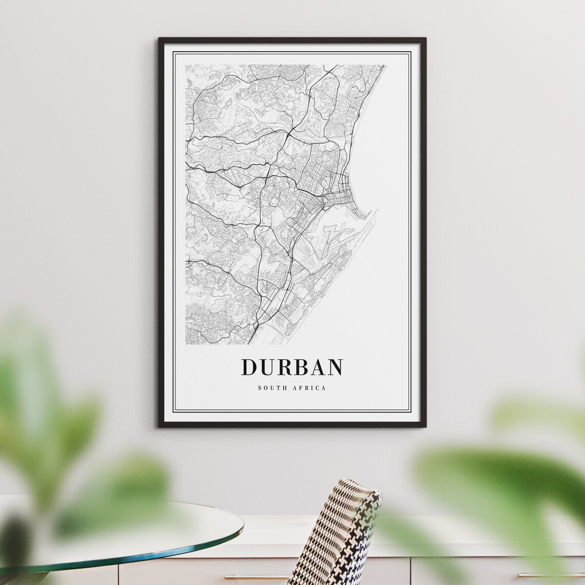Durban Black and White Map Art Print, South Africa - Image 3