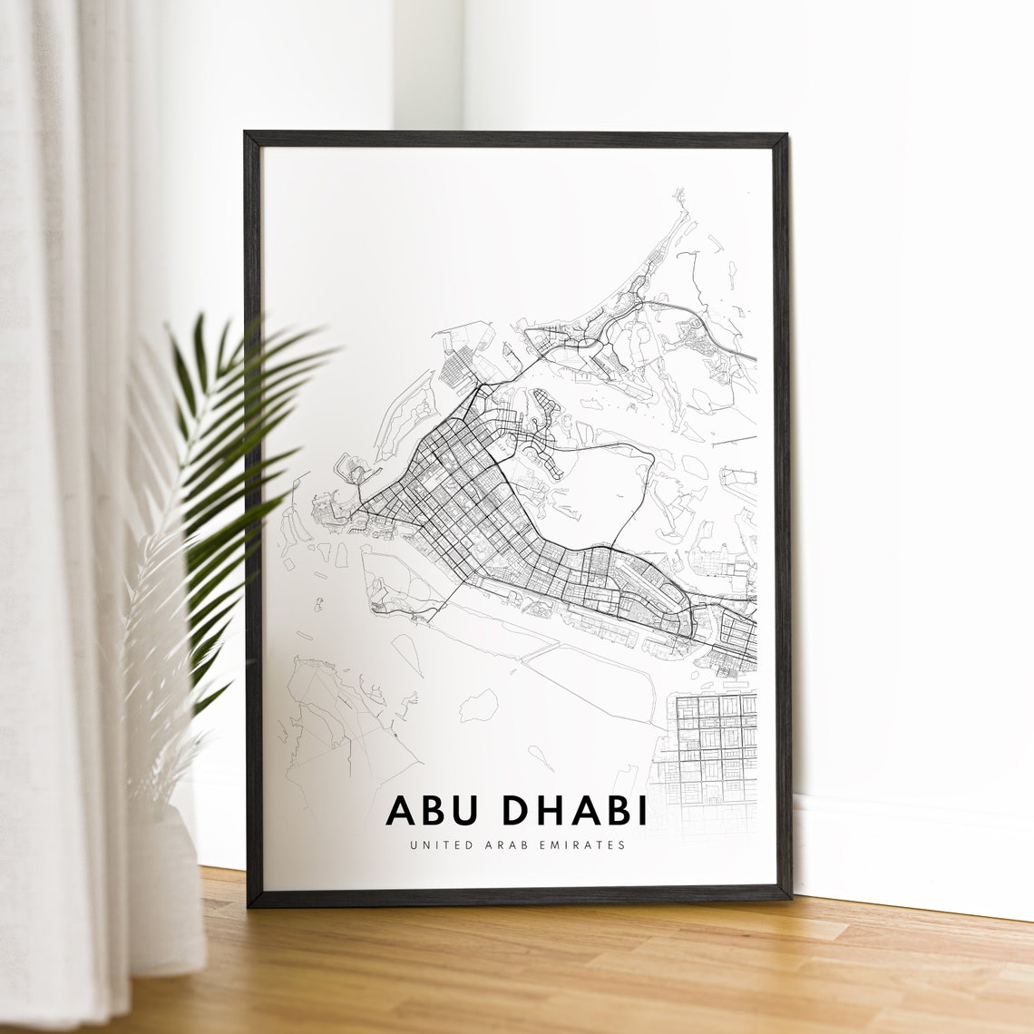 Abu Dhabi UAE Street Map Black and White City Line Art Poster - Image 2