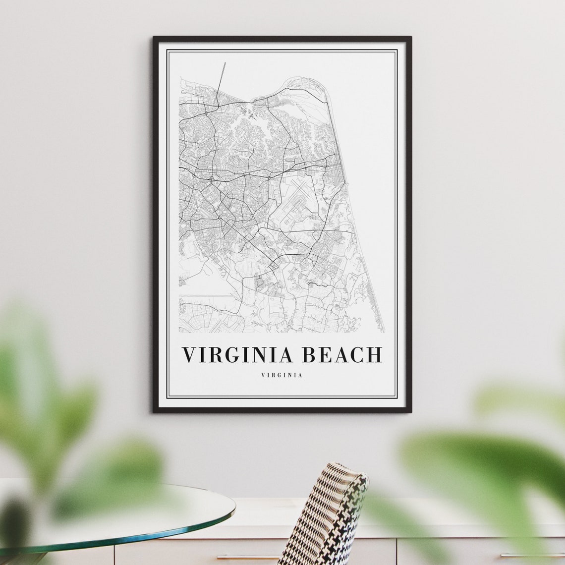 Virginia Beach Virginia Minimalist Black and White Coast Map Poster - Image 3